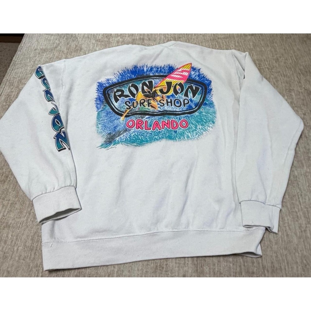 Ron Jon Surf Shop Orlando‎ White Graphic Crewneck Sweatshirt Adult Large Vintage